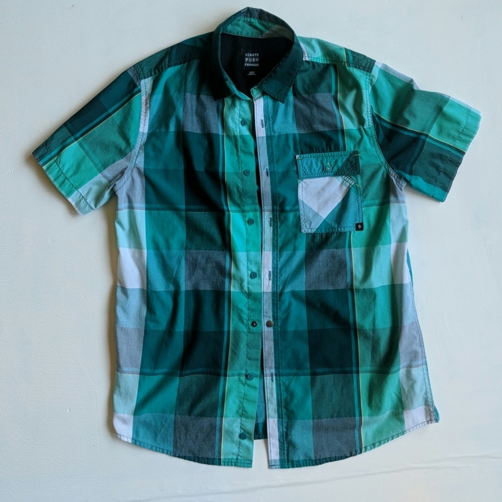 Teal Plaid Button up Shirt - Medium